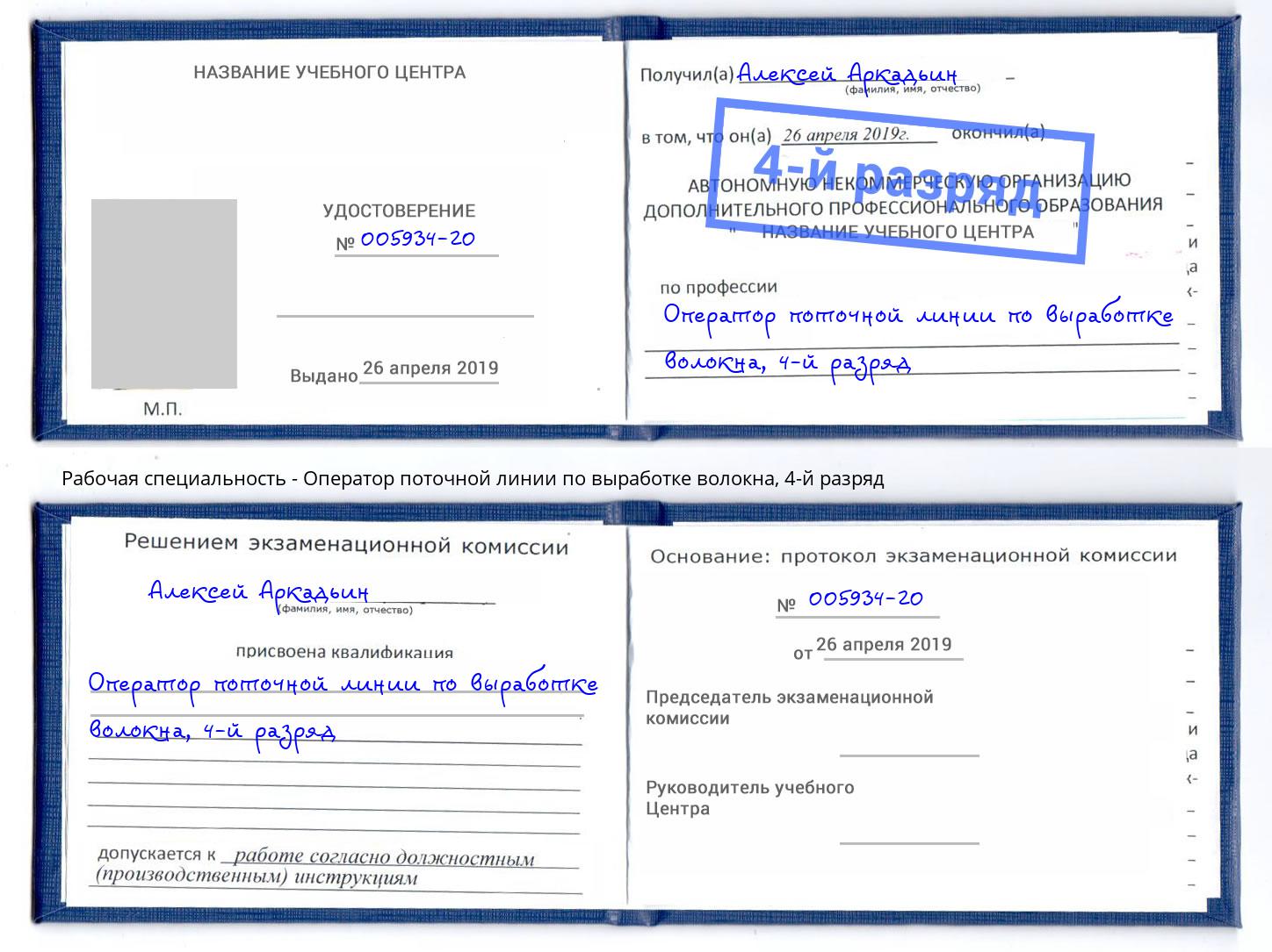 корочка 4-й разряд Оператор поточной линии по выработке волокна Тавда