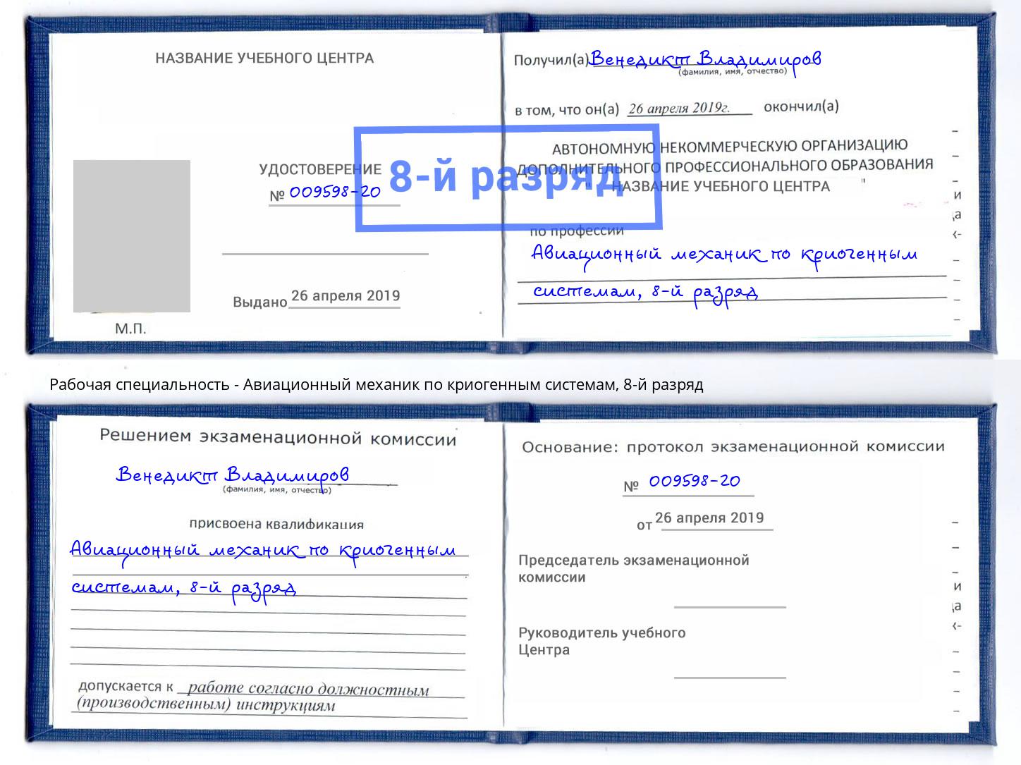 корочка 8-й разряд Авиационный механик по криогенным системам Тавда