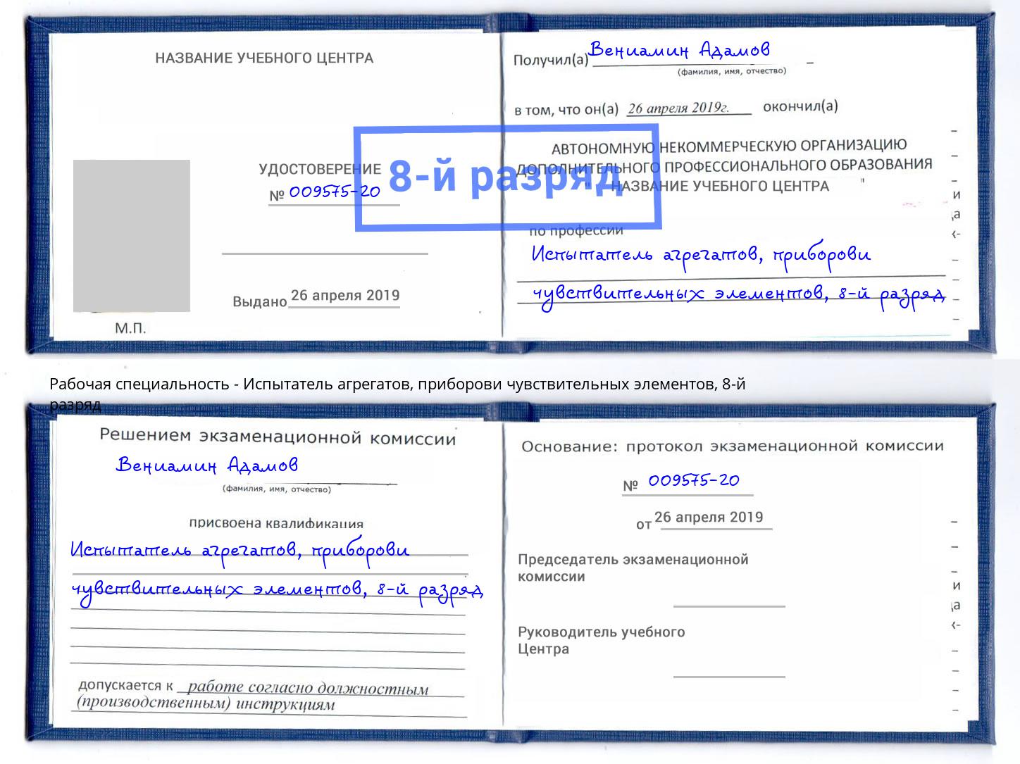 корочка 8-й разряд Испытатель агрегатов, приборови чувствительных элементов Тавда